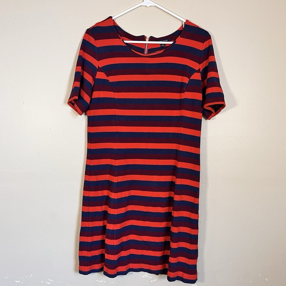 Tommy Hilfiger Women's Large Orange Blue Maroon Stretch Sheath Shirt Dress
